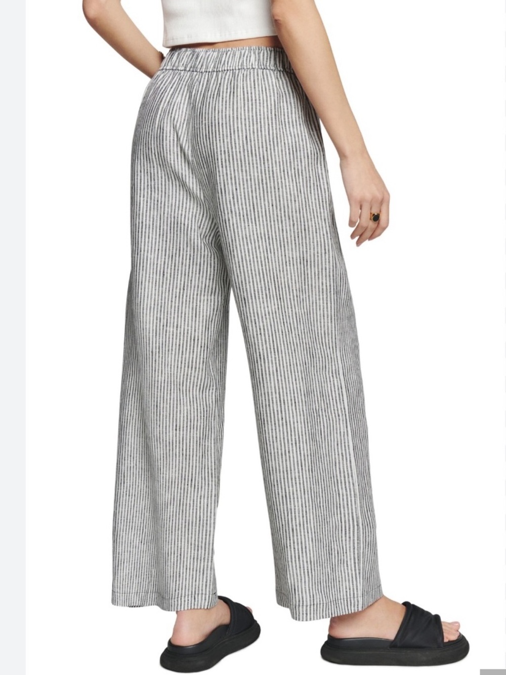Reformation Ava Blue and White | Vertical Stripe 100% linen Pants - Picture 2 of 7
